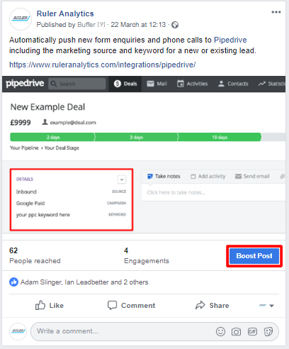 Deciphering the different Facebook ad types - boost post - www.ruleranalytics.com