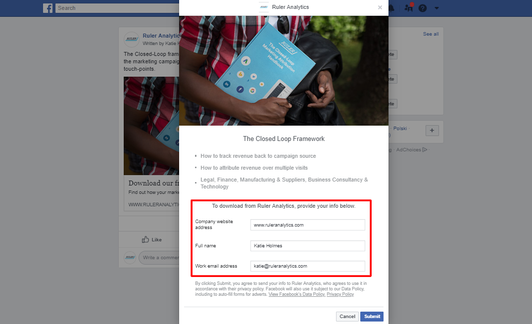 Deciphering the different Facebook ad types - lead gen form - www.ruleranalytics.com