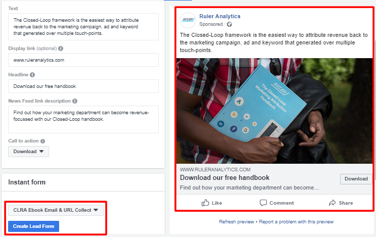 Deciphering the different Facebook ad types - lead gen form - www.ruleranalytics.com