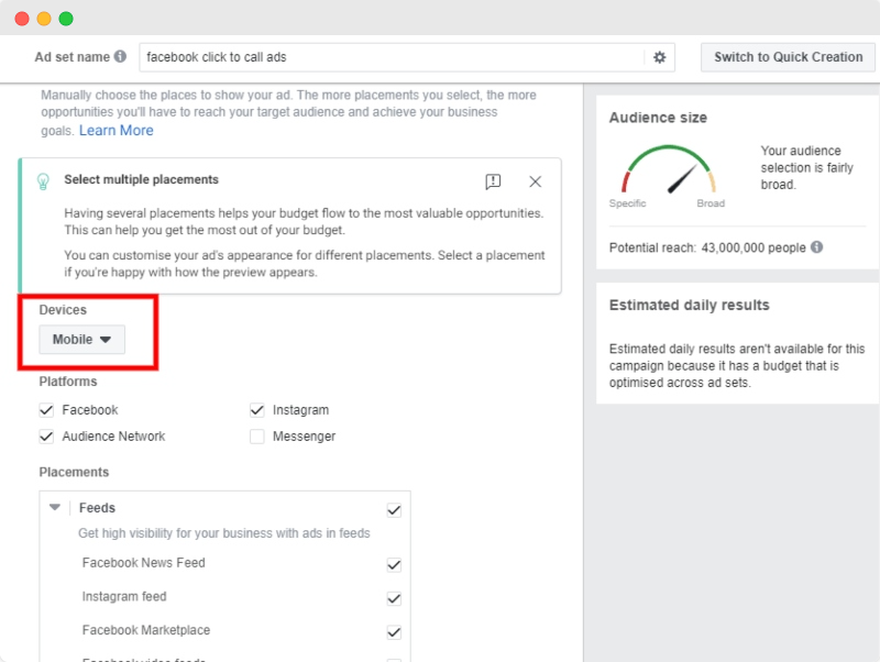 Facebook click to call ads - Step 5 - www.ruleranalytics.com