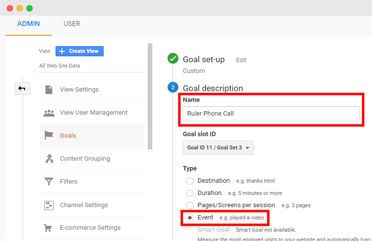 track offline conversions in google analytics - step 5 tracking phone calls -www.ruleranalytics.com