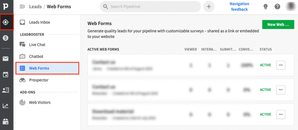 set up steps for pipedrive web forms step 1