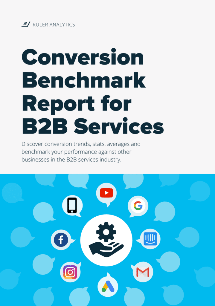 conversion benchmark report b2b services - front cover - www.ruleranalytics.com