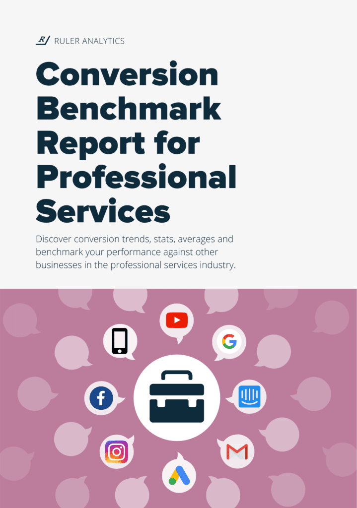 conversion benchmark report professional services - front cover - www.ruleranalytics.com